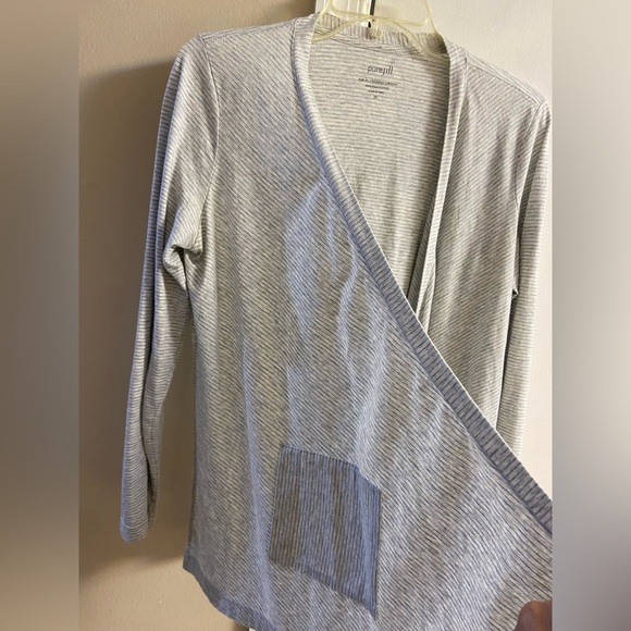 J Jill Pure Jill cascading cardigan  striped heather grey pima cotton XS/S - Picture 3 of 8